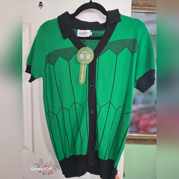 Oxnit Tops - NWT - OXKNIT Green & Black Button Front Knit Cardigan